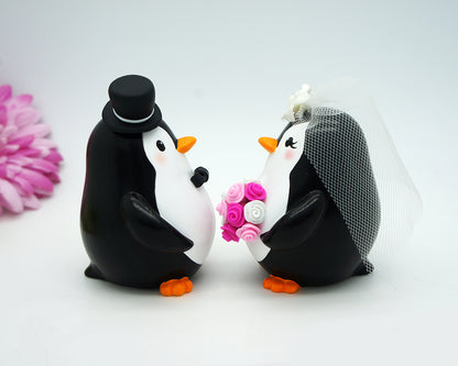 Penguin Wedding Cake Toppers Pink Theme-Love Bird Wedding Cake Toppers