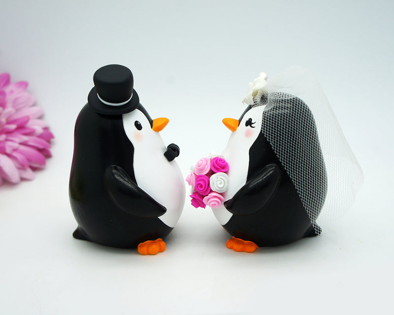 Penguin Wedding Cake Toppers Pink Theme-Love Bird Wedding Cake Toppers