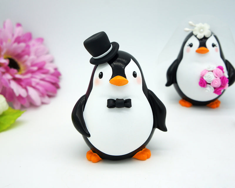 Penguin Wedding Cake Toppers Pink Theme-Love Bird Wedding Cake Toppers