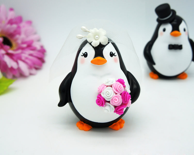 Penguin Wedding Cake Toppers Pink Theme-Love Bird Wedding Cake Toppers