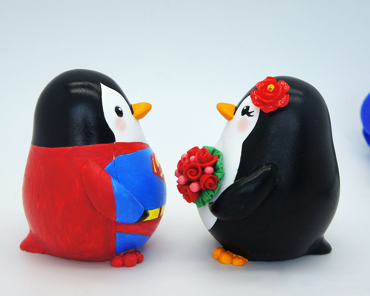 Superman Wedding Cake Toppers -Custom Penguin Love Bird Cake Toppers